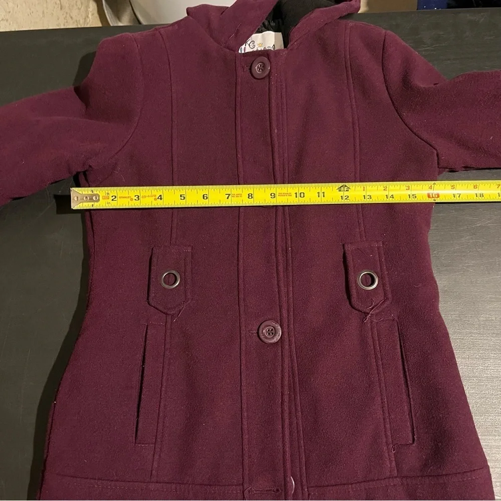 KC Collections Girls 10 Eggplant Purple Hooded Winter Pea Coat Quilted Lining